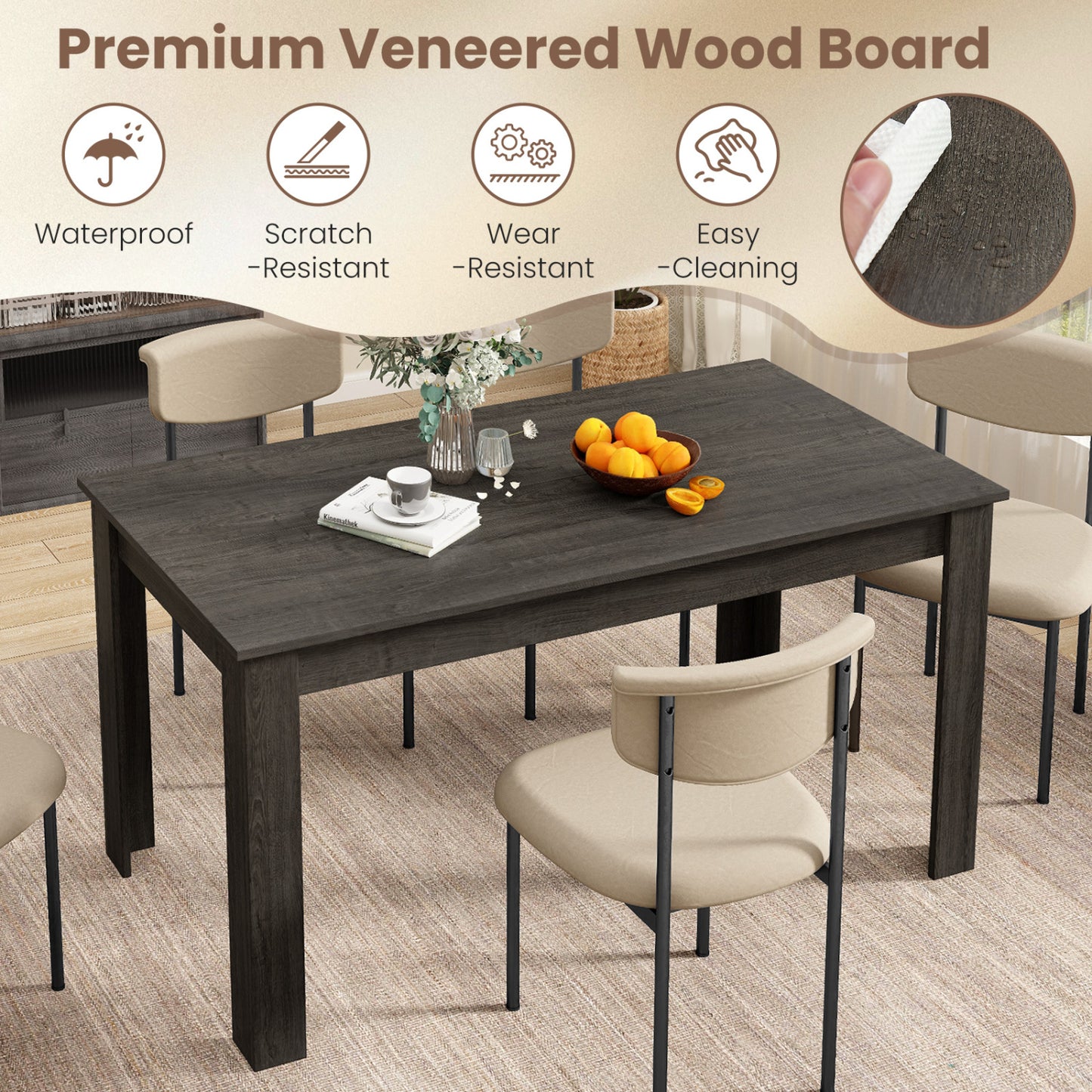 63 Inch Rectangular Modern Dining Table, Gray Dining Tables at Gallery Canada