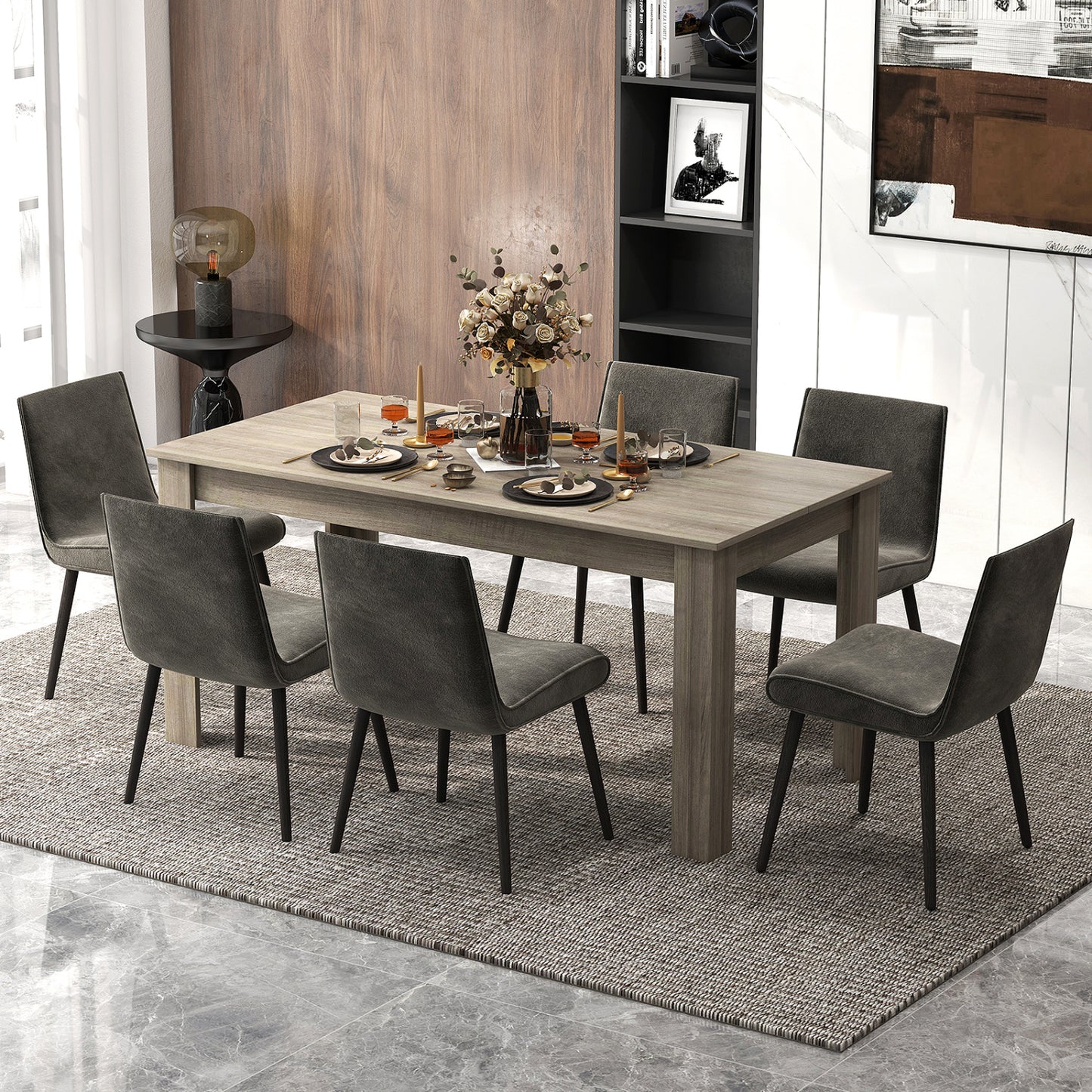 63 Inch Rectangular Modern Dining Kitchen Table, Light Gray