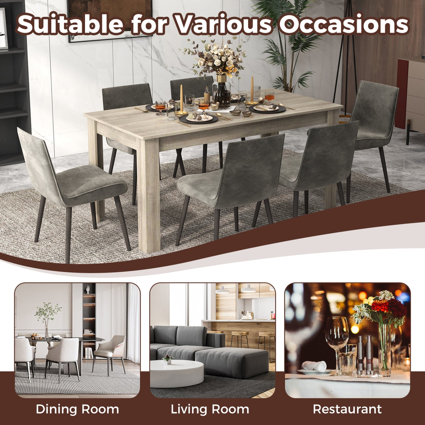 63 Inch Rectangular Modern Dining Kitchen Table, Light Gray