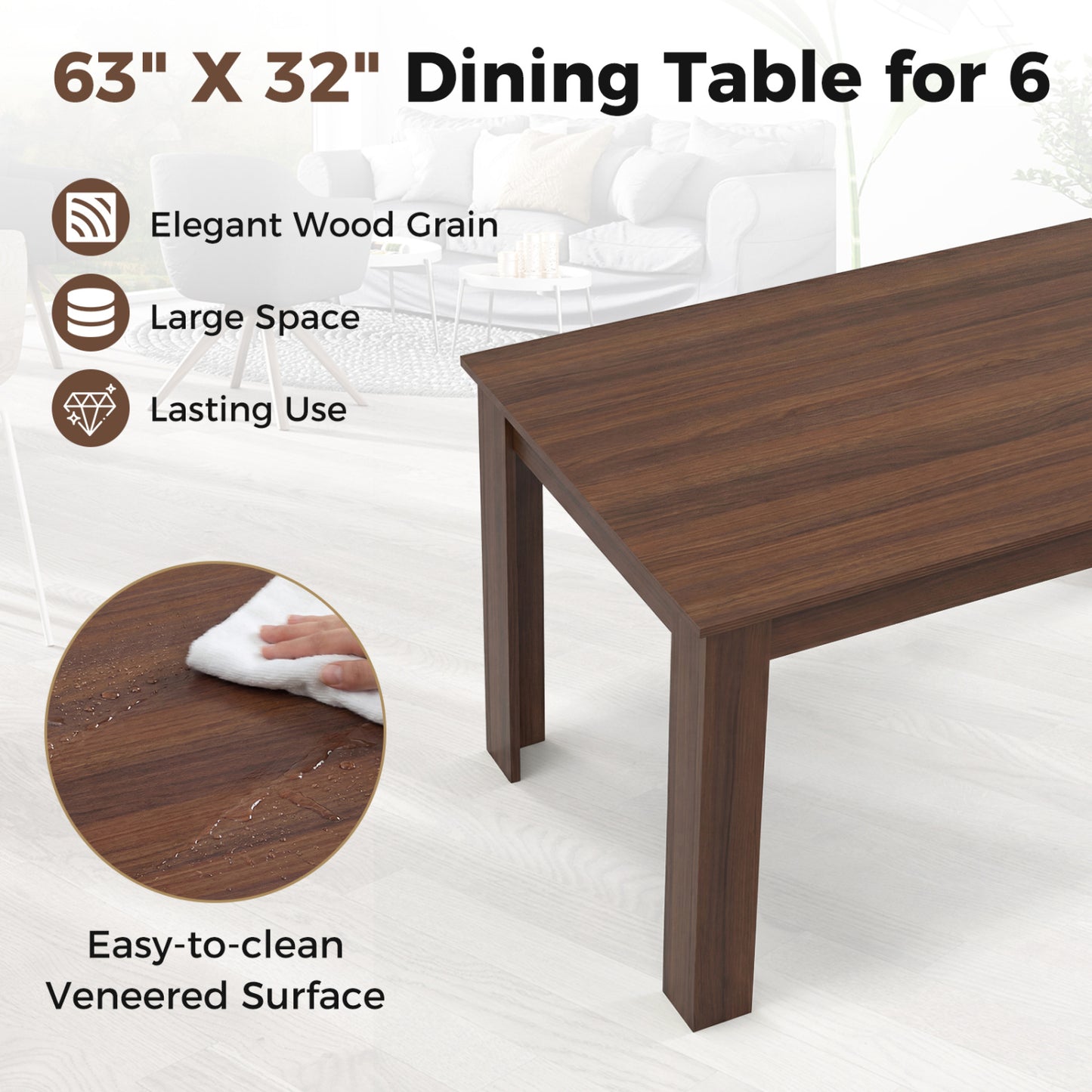 63 Inch Rectangular Dining Table, Walnut Dining Tables at Gallery Canada