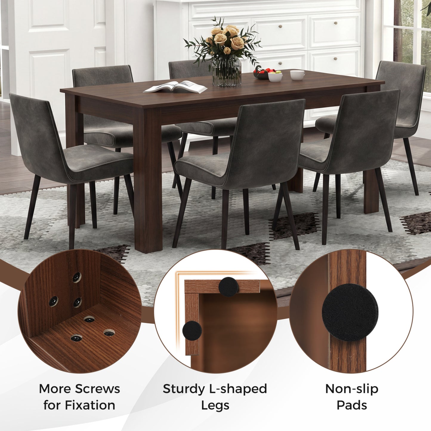 63 Inch Rectangular Dining Table, Walnut Dining Tables at Gallery Canada