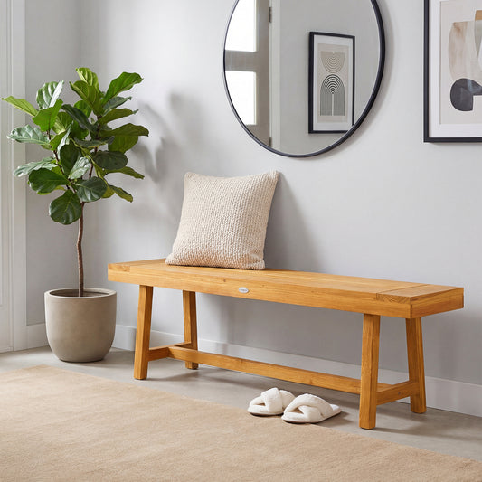 63 Inch Solid Wood Bench, Seats 3 People, Natural Outdoor Benches Natural at Gallery Canada