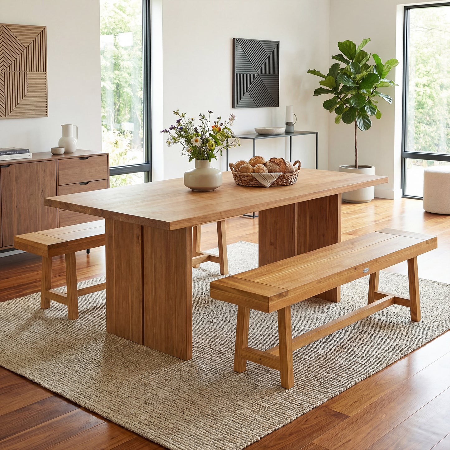 63 Inch Solid Wood Bench, Seats 3 People, Natural Outdoor Benches at Gallery Canada