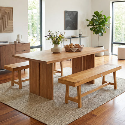 63 Inch Solid Wood Bench, Seats 3 People, Natural Outdoor Benches at Gallery Canada