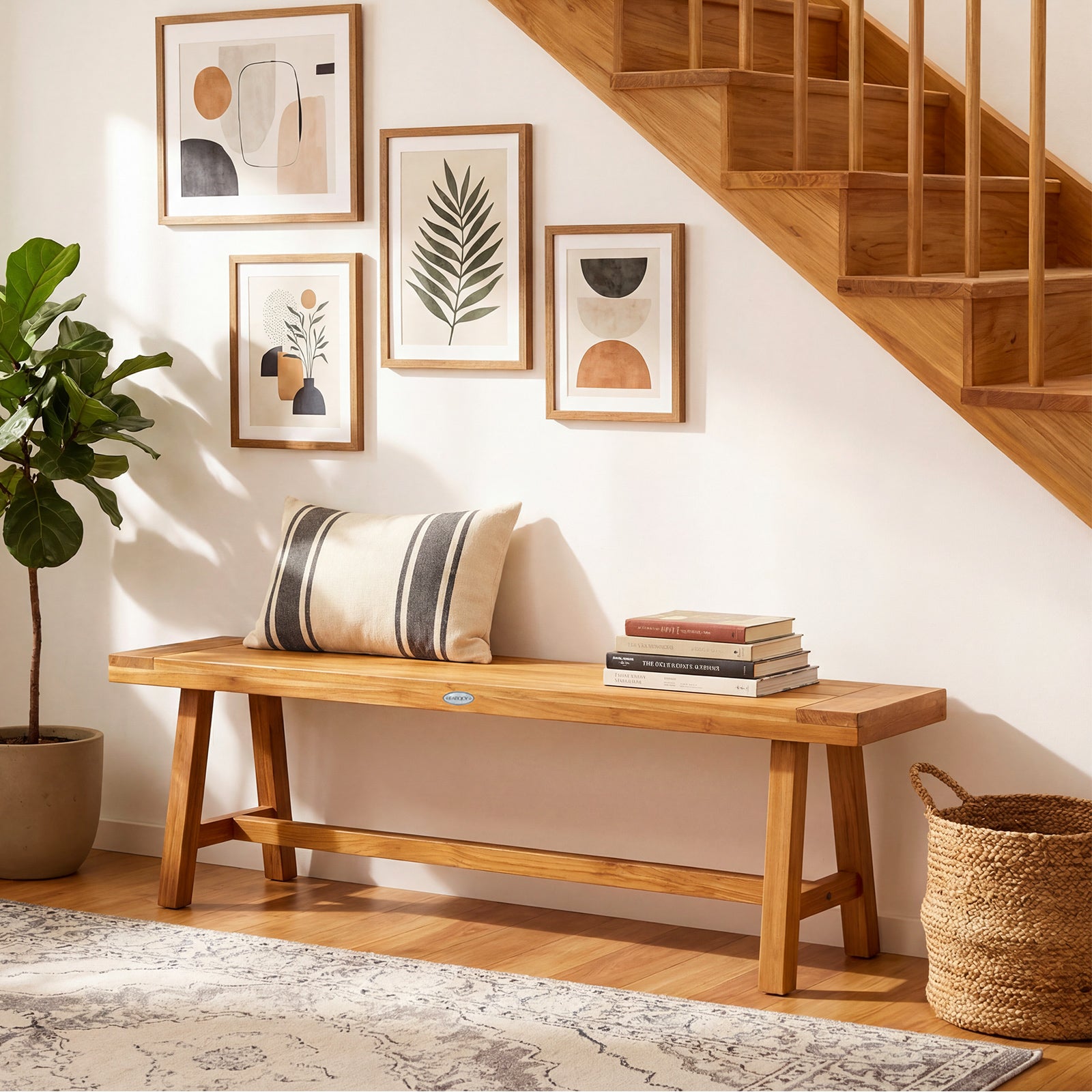 63 Inch Solid Wood Bench, Seats 3 People, Natural Outdoor Benches at Gallery Canada