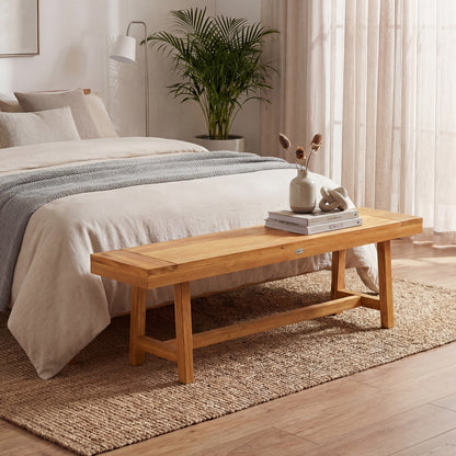 63 Inch Solid Wood Bench, Seats 3 People, Natural Outdoor Benches at Gallery Canada