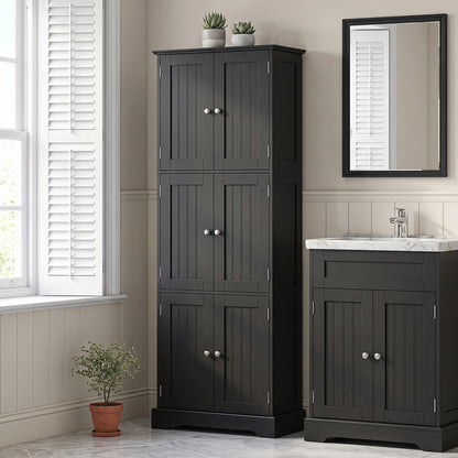 63 In Tall Bathroom Storage Cabinet, 6 Doors, Black