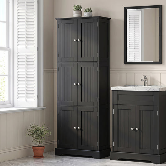 63 In Tall Bathroom Storage Cabinet, 6 Doors, Black Floor Cabinets Black at Gallery Canada