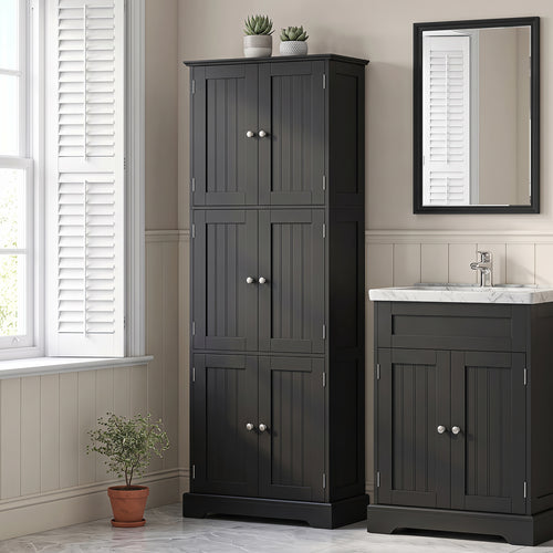 63 In Tall Bathroom Storage Cabinet, 6 Doors, Black