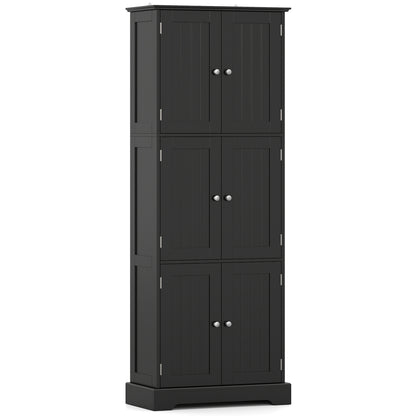 63 In Tall Bathroom Storage Cabinet, 6 Doors, Black