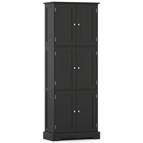 63 In Tall Bathroom Storage Cabinet, 6 Doors, Black