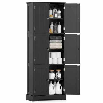 63 In Tall Bathroom Storage Cabinet, 6 Doors, Black