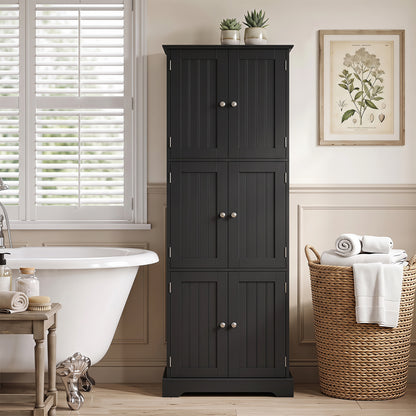 63 In Tall Bathroom Storage Cabinet, 6 Doors, Black