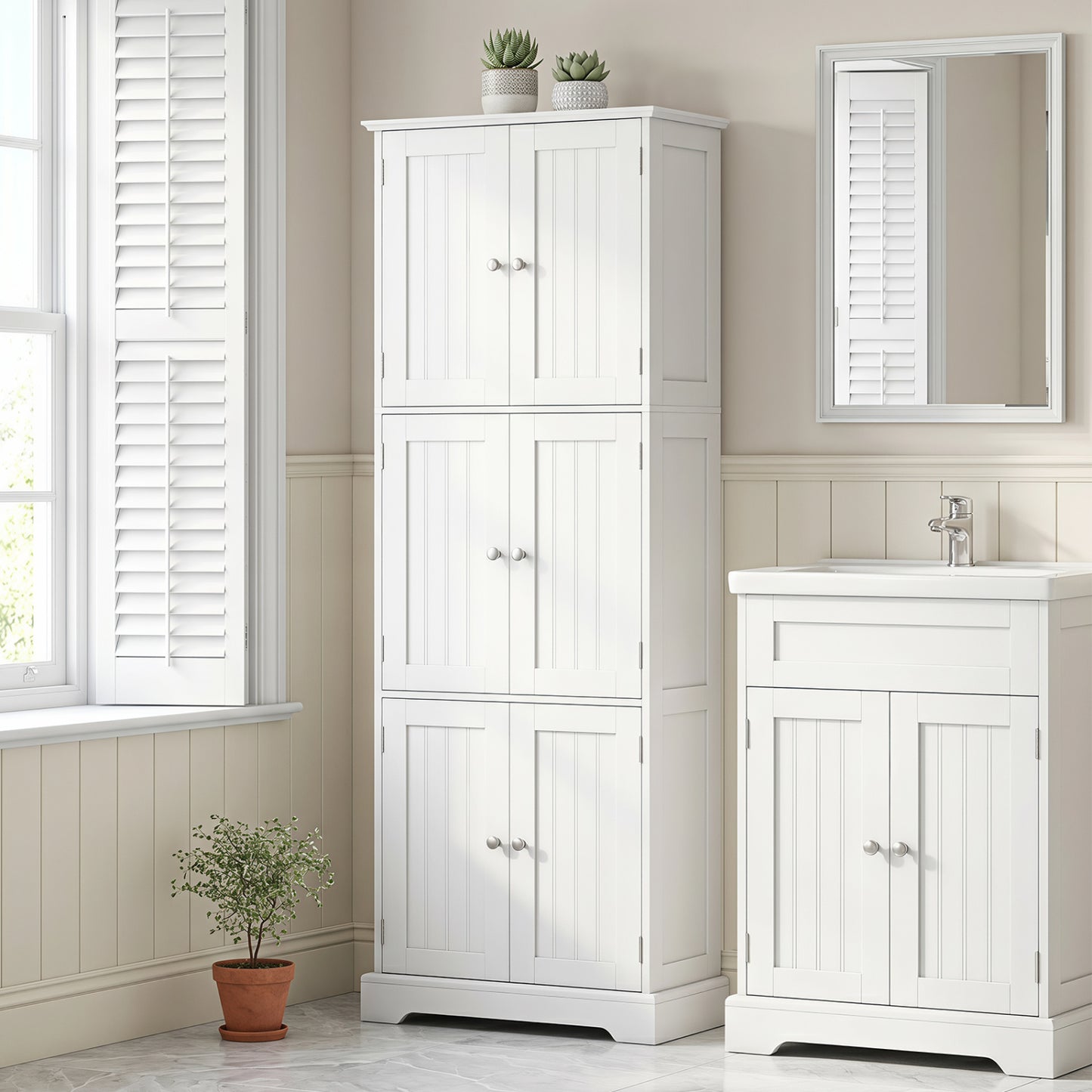 Armoire de salle de bain de 63 pouces de hauteur, blanche