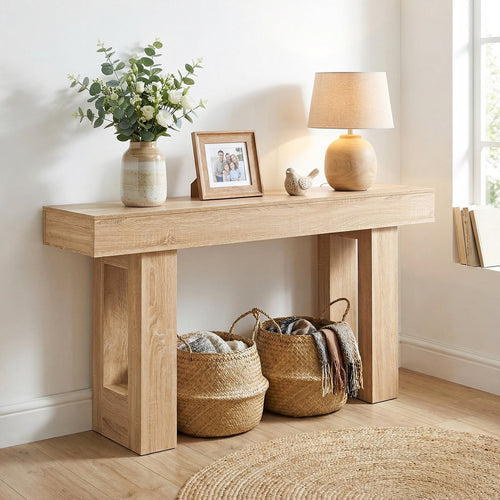 63 Inches Console Table, Farmhouse Entryway, Storage, Natural