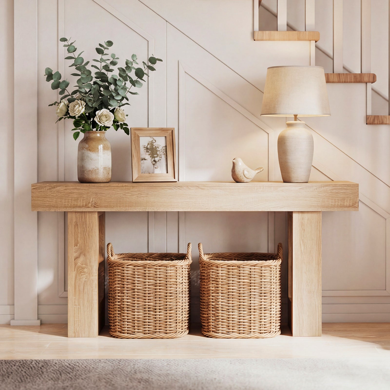 63 Inches Console Table, Farmhouse Entryway, Storage, Natural Console Tables at Gallery Canada