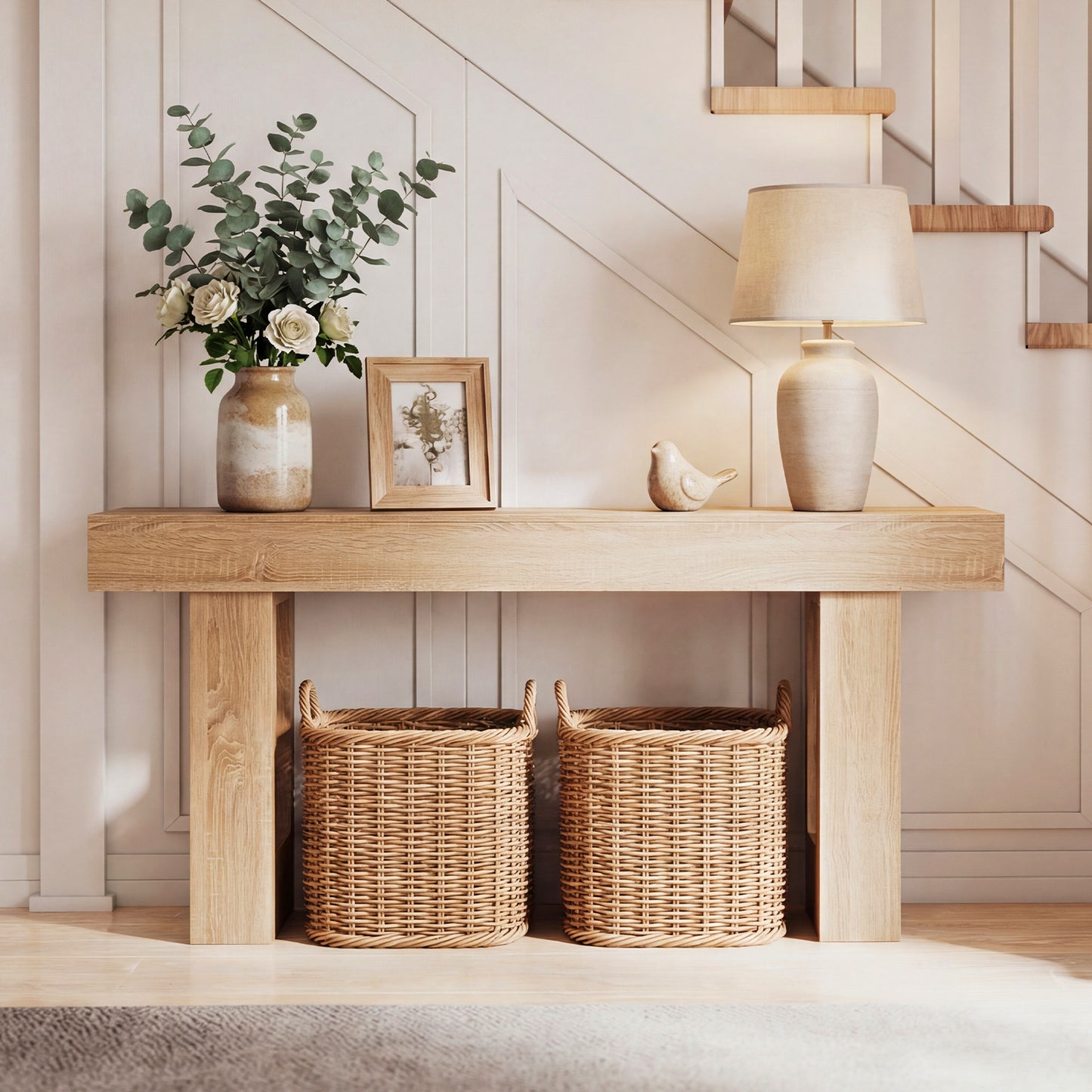 63 Inches Console Table, Farmhouse Entryway, Storage, Natural Console Tables at Gallery Canada