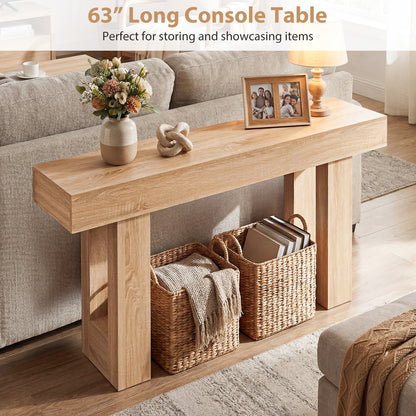 63 Inches Console Table, Farmhouse Entryway, Storage, Natural Console Tables at Gallery Canada