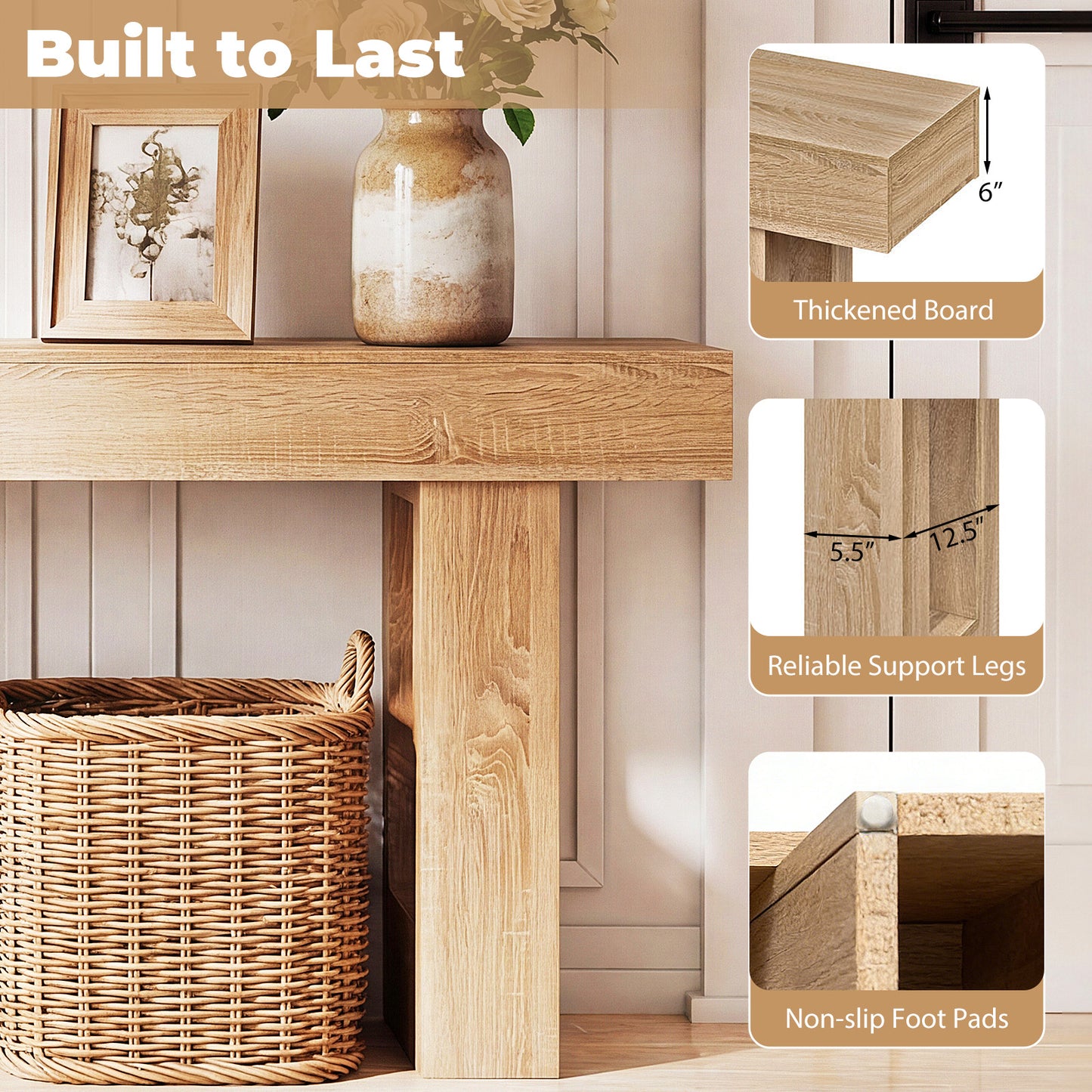 63 Inches Console Table, Farmhouse Entryway, Storage, Natural Console Tables at Gallery Canada