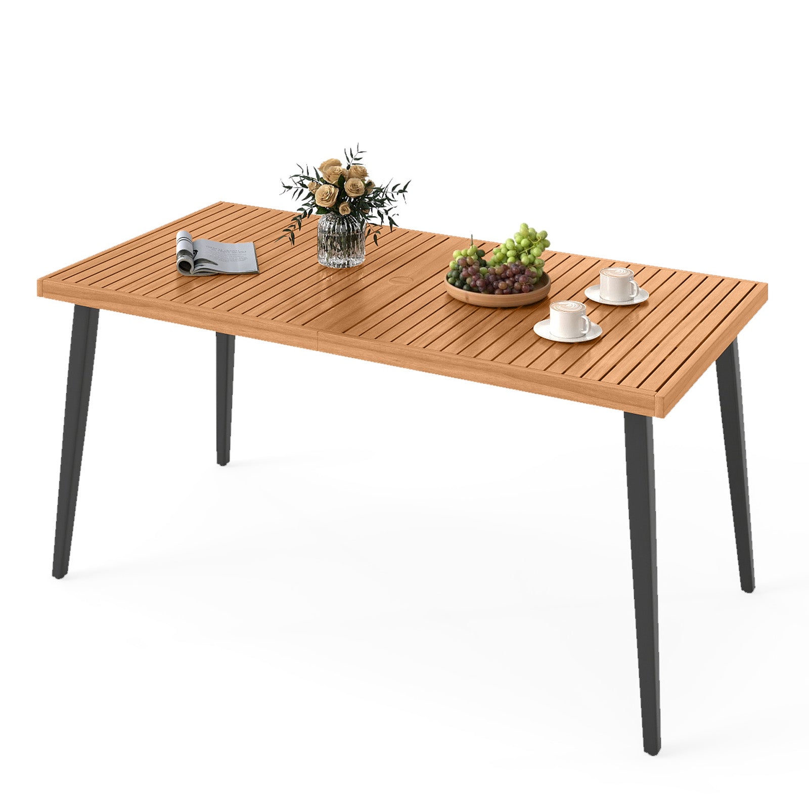 63 Inches Outdoor Indoor Dining Table with 1.97 Inches Umbrella Hole and Metal Legs Patio Dining Tables at Gallery Canada