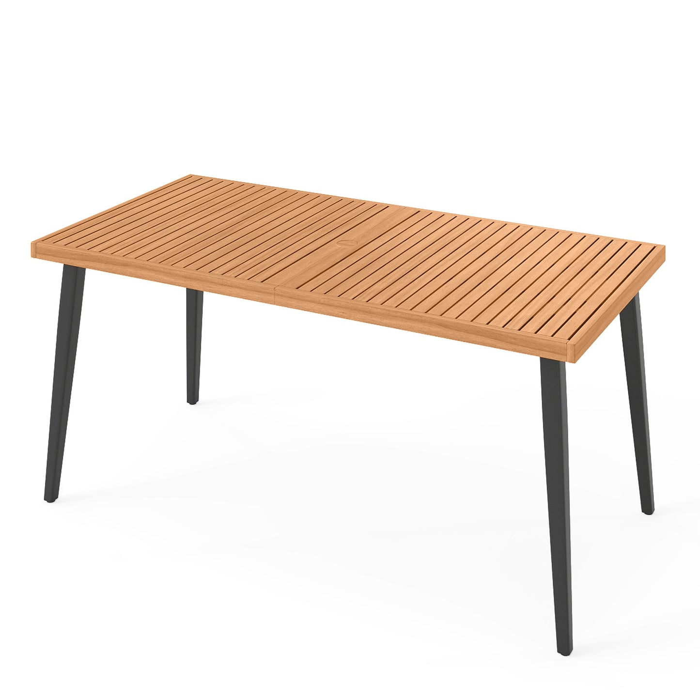 63 Inches Outdoor Indoor Dining Table with 1.97 Inches Umbrella Hole and Metal Legs Patio Dining Tables at Gallery Canada