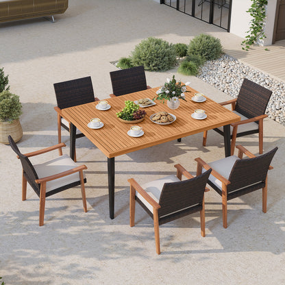 63 Inches Outdoor Indoor Dining Table with 1.97 Inches Umbrella Hole and Metal Legs Patio Dining Tables at Gallery Canada