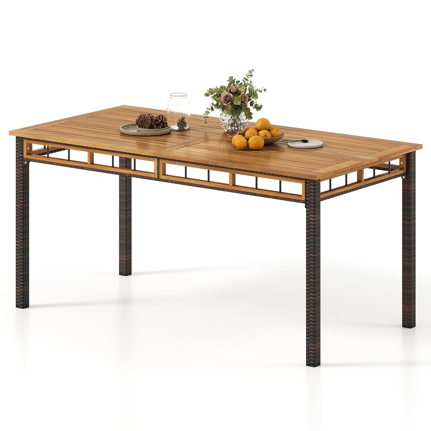 63" Outdoor Dining Table with Acacia Wood Slatted Tabletop Patio Dining Tables at Gallery Canada