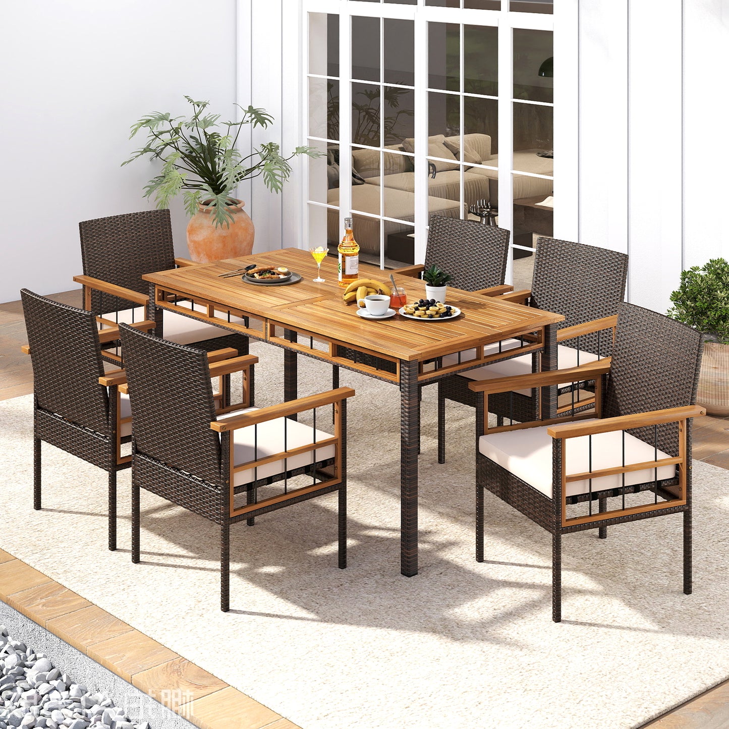 63" Outdoor Dining Table with Acacia Wood Slatted Tabletop Patio Dining Tables at Gallery Canada