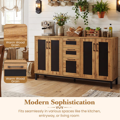 63" Sideboard Buffet Cabinet, 3 Drawers, Storage Shelves, Natural Sideboards Cabinets & Buffets at Gallery Canada
