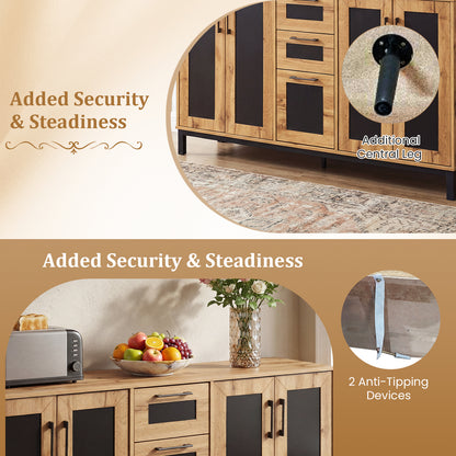 63" Sideboard Buffet Cabinet, 3 Drawers, Storage Shelves, Natural Sideboards Cabinets & Buffets at Gallery Canada