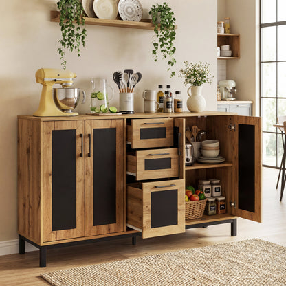 63" Sideboard Buffet Cabinet, 3 Drawers, Storage Shelves, Natural Sideboards Cabinets & Buffets at Gallery Canada
