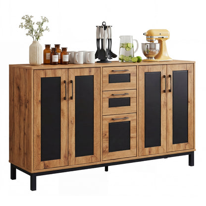 63" Sideboard Buffet Cabinet, 3 Drawers, Storage Shelves, Natural Sideboards Cabinets & Buffets at Gallery Canada