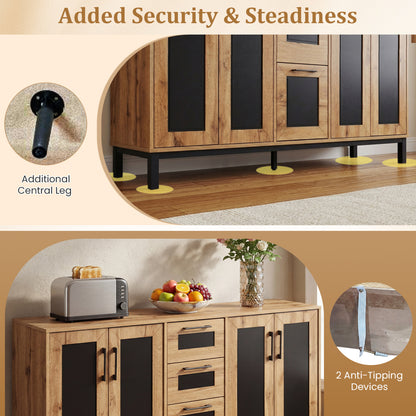 63" Sideboard Buffet Cabinet, 3 Drawers, Storage Shelves, Natural Sideboards Cabinets & Buffets at Gallery Canada