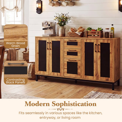 63" Sideboard Buffet Cabinet, 3 Drawers, Storage Shelves, Natural Sideboards Cabinets & Buffets at Gallery Canada