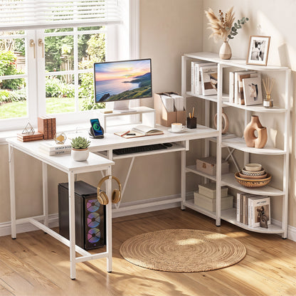 Bureau d'ordinateur en forme de U avec prises de courant, blanc