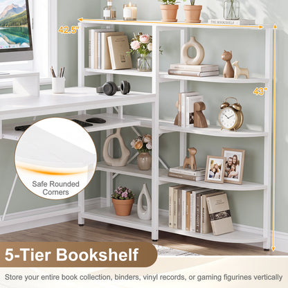 Bureau d'ordinateur en forme de U avec prises de courant, blanc