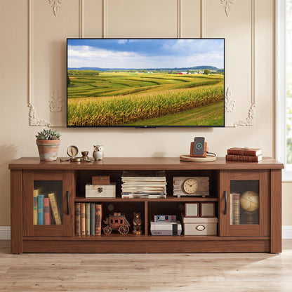 63" Wooden Farmhouse TV Stand for 70" TVs, 2 Doors, 3 Compartments, Brown