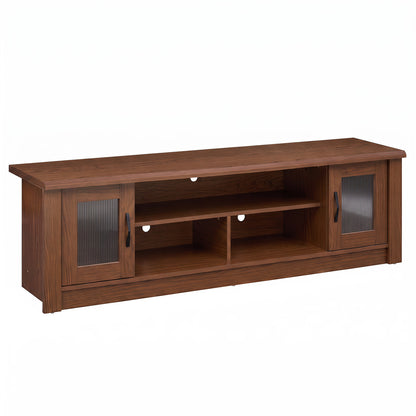 63" Wooden Farmhouse TV Stand for 70" TVs, 2 Doors, 3 Compartments, Brown