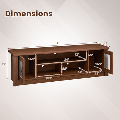 63" Wooden Farmhouse TV Stand for 70" TVs, 2 Doors, 3 Compartments, Brown