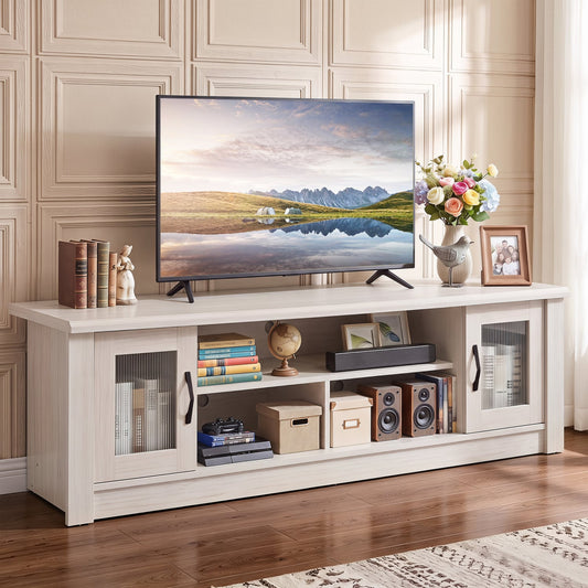 63" Wooden Farmhouse TV Stand For 70" TVs, White Entertainment Centers & TV Stands White at Gallery Canada