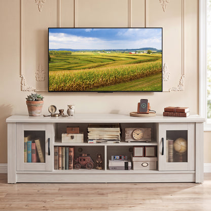 63" Wooden Farmhouse TV Stand for 70" TVs, 2 Doors, 3 Compartments, White