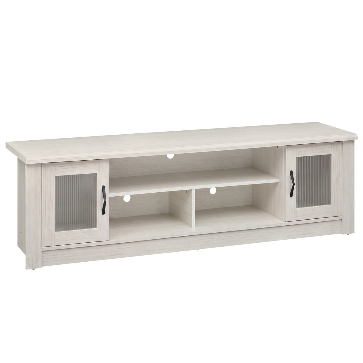 63" Wooden Farmhouse TV Stand for 70" TVs, 2 Doors, 3 Compartments, White