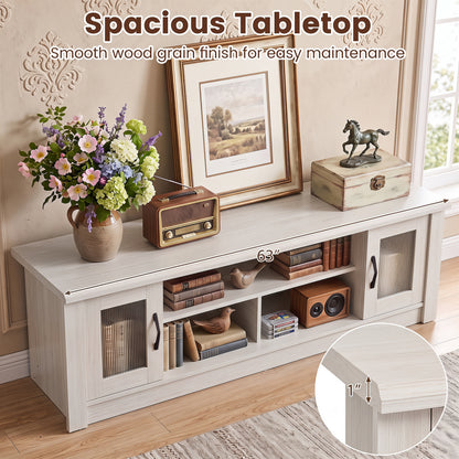 63" Wooden Farmhouse TV Stand for 70" TVs, 2 Doors, 3 Compartments, White