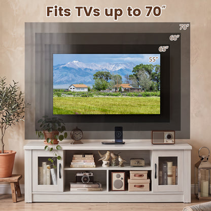 63" Wooden Farmhouse TV Stand for 70" TVs, 2 Doors, 3 Compartments, White