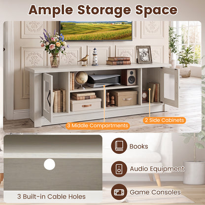 63" Wooden Farmhouse TV Stand for 70" TVs, 2 Doors, 3 Compartments, White