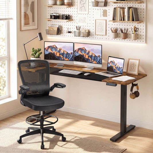 63 x 24 Inch Height Adjustable Sit Stand Computer Desk with 3 Memory Presets, Rustic Brown Computer Desks Rustic Brown at Gallery Canada