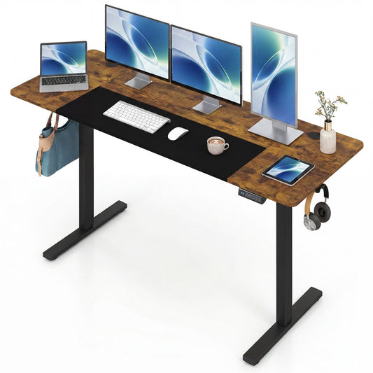 63 x 24 Inch Height Adjustable Sit Stand Computer Desk with 3 Memory Presets, Rustic Brown Computer Desks Rustic Brown at Gallery Canada