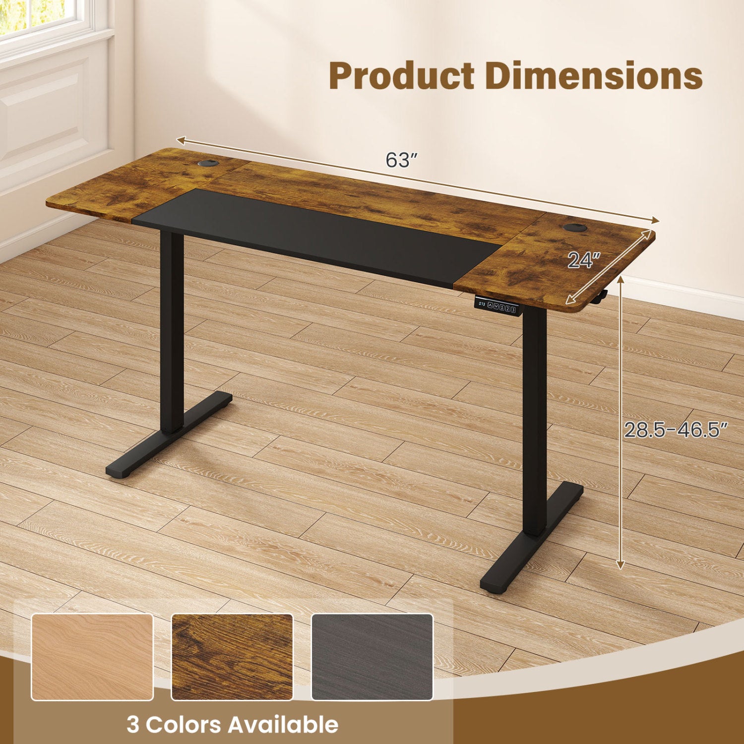 63 x 24 Inch Height Adjustable Sit Stand Computer Desk with 3 Memory Presets, Rustic Brown Computer Desks at Gallery Canada