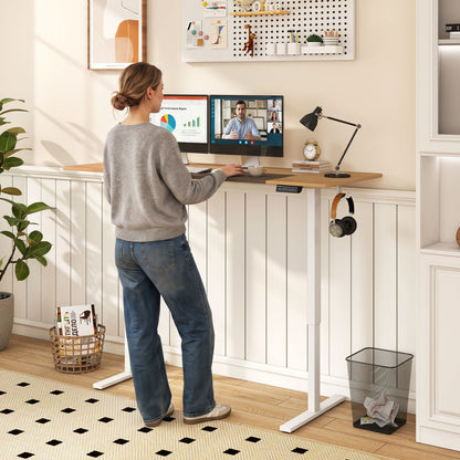 63 x 24 Inch Height Adjustable Sit Stand Computer Desk with 3 Memory Presets, Natural & White Computer Desks at Gallery Canada