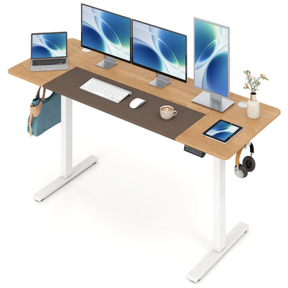 63 x 24 Inch Height Adjustable Sit Stand Computer Desk with 3 Memory Presets, Natural & White Computer Desks Natural & White at Gallery Canada